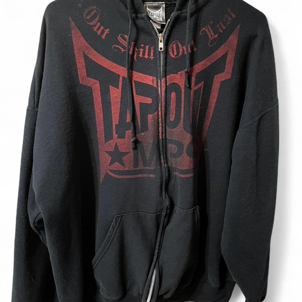 Tapout Vintage Black Zip-Up Hoodie with Red Logo